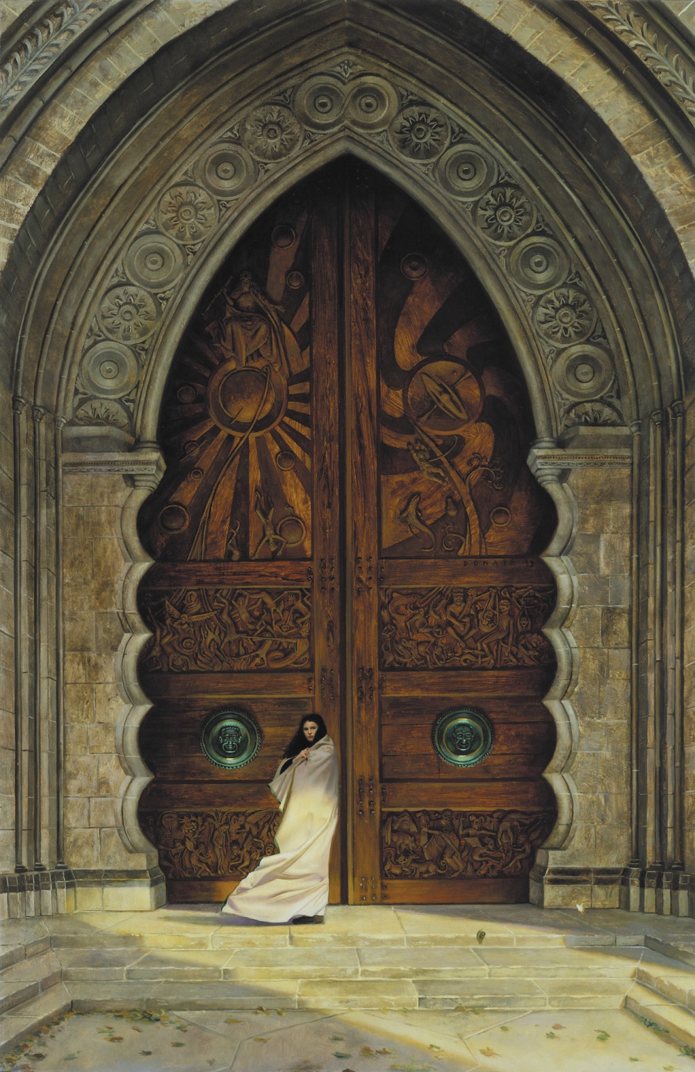 Откройте запечатанную дверь фонтейн. Художник Донато Джанкола. Стиль Урнес врата. Донато Джанкола Властелин колец. Дверь в средневековом стиле.